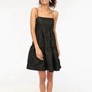 J. Crew NWT Black Jacquard Floral Tiered Cocktail Mini Dress Size 14